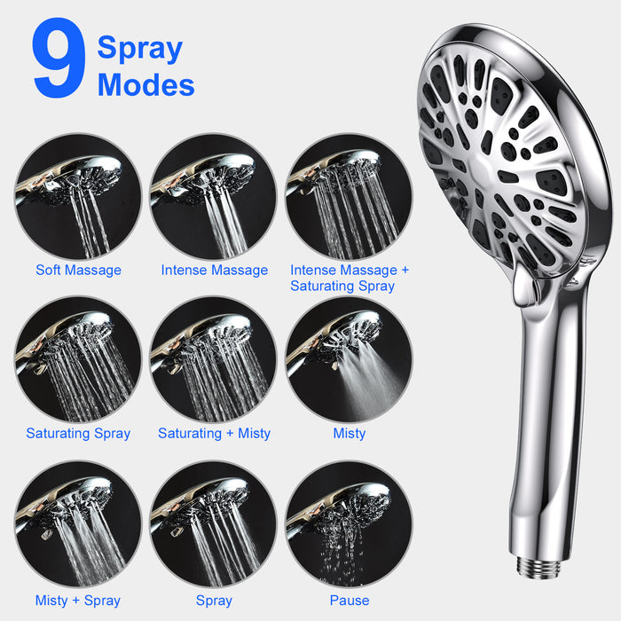 Handheld Shower Head Hand Shower Rain Shower Head with 9 Spray Modes