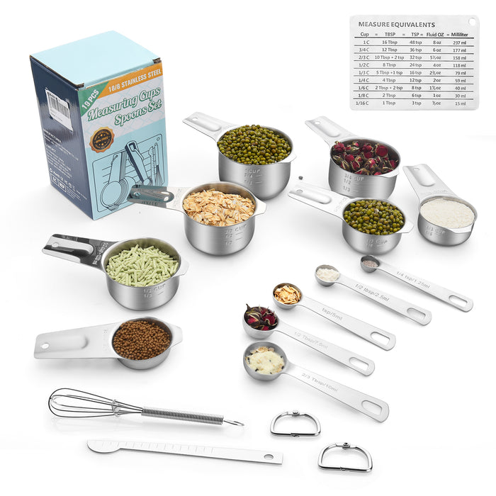 Measuring Cups and Spoons 19 Set, 5 Measuring Spoon, Leveler, Conversion Chart